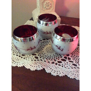 Celebrations White Red Silver Santa Reindeer Votives Set of 3 One Size